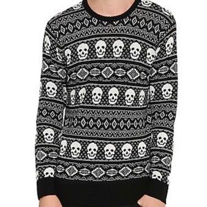 Hot Topic Skull Intarsia Black Sweater 